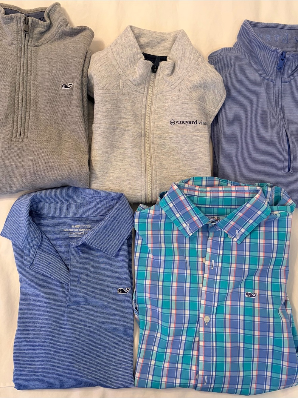 Vineyard Vines Boys M (12-14) 5 Piece Lot Gray & Blue Polo Zip-Up, Vest, etc